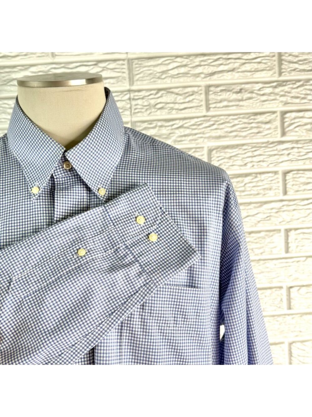 Forsyth of Canada Mens Blue Gingham Button Down Dress Shirt Size 17 34-35